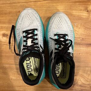 White and Green Athletic Shoes with Breathable Mesh and Thick Cushioning